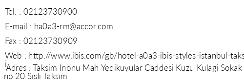 bis Styles Taksim Hotel telefon numaralar, faks, e-mail, posta adresi ve iletiim bilgileri